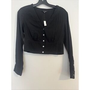 Madewell Cropped Top Women's XXS Black Crop Blouse‎ Long Sleeve NWT New Blouse